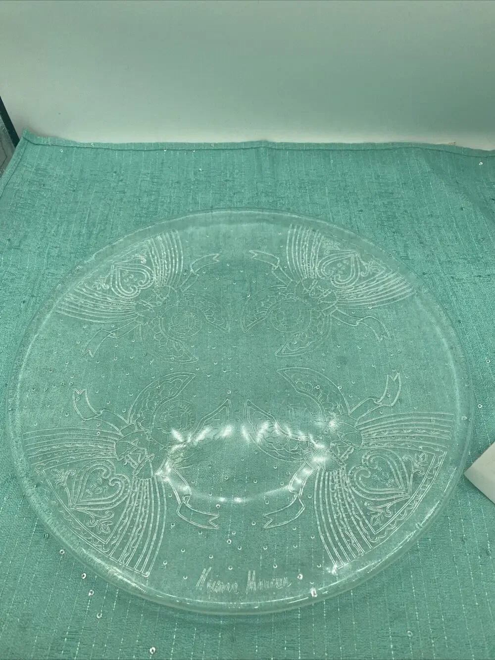 Nieman Marcus Angel Clear Cut Glass Chop Serving Plate 12.5”